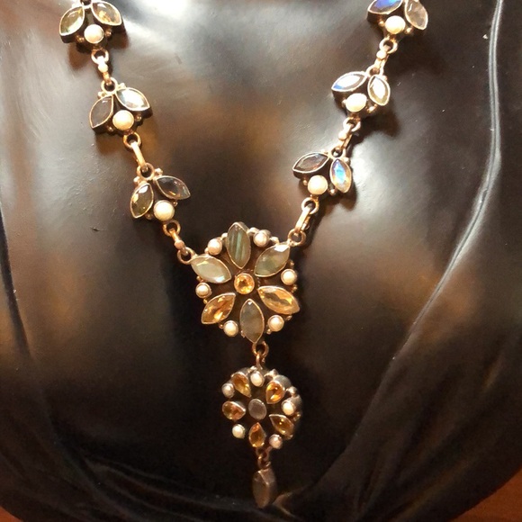 Lavaliere Sterling Labradorite, Citrine, Pearls Necklace - Picture 5 of 14